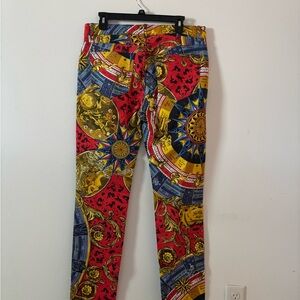 Moschino Red, Yellow, and Blue Graphic Pants